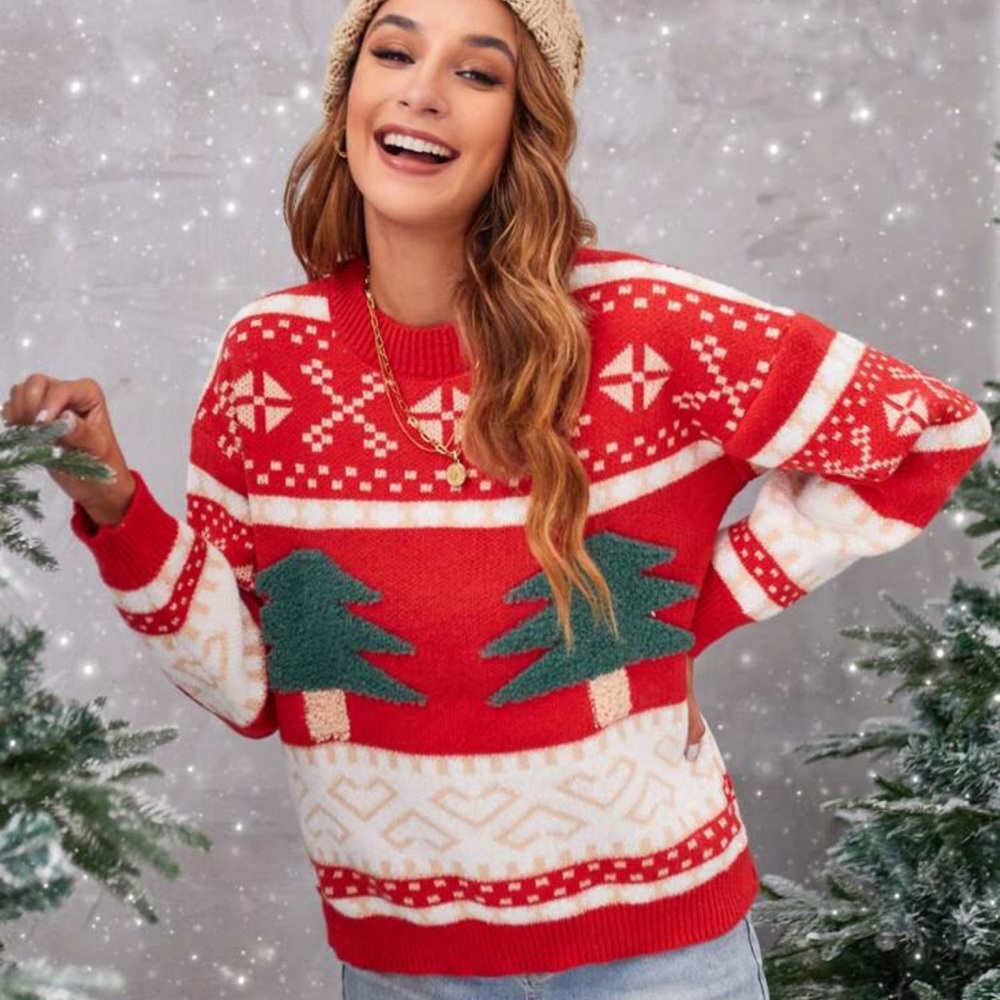 Essnce Ugly Sweater Christmas Pattern Drop Shoulder